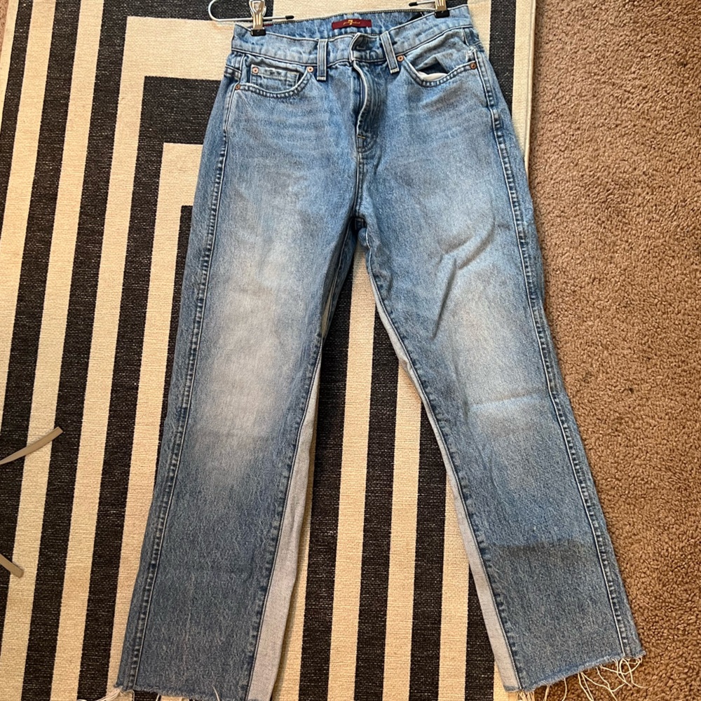 7 for all man kind patched light wash jeans